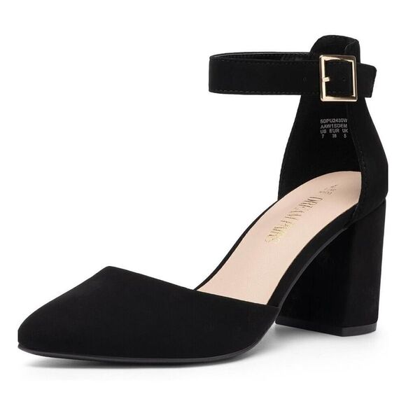 DREAM PAIRS Women's Pointed Toe High Chunky Heels Pumps Ankle Strap ShoesUS 10 - Picture 2 of 11